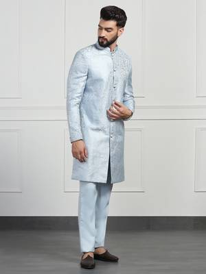 Men sky blue indo sherwani 3