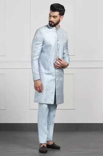 Men sky blue indo sherwani