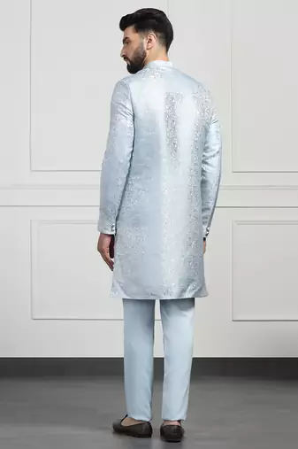 Men sky blue indo sherwani