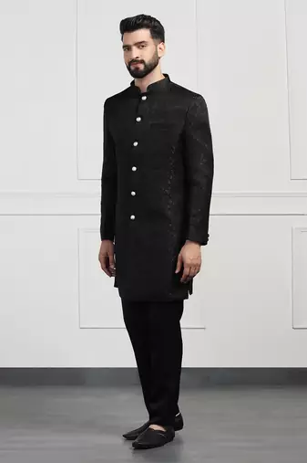Men black indo sherwani