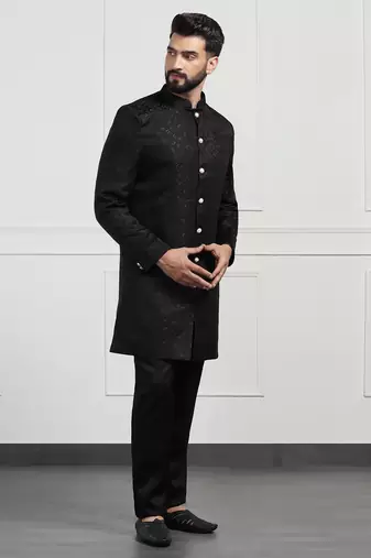 Men black indo sherwani