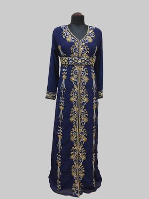 Navy-Blue Full Sleeves Moroccan Kaftan 1