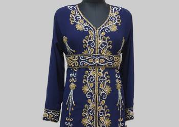 Navy-Blue Full Sleeves Moroccan Kaftan 2