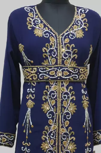 Navy-Blue Full Sleeves Moroccan Kaftan