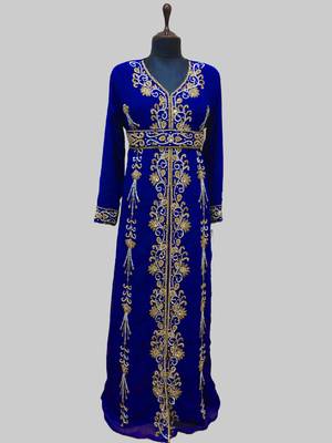 Royal-Blue Full Sleeves Moroccan Kaftan 1