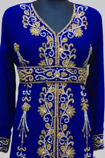 Royal-Blue Full Sleeves Moroccan Kaftan