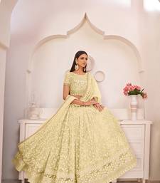 Lemon Green Net Floral Embroidered Lehenga Choli Set