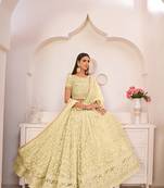 Lemon Green Net Floral Embroidered Lehenga Choli Set