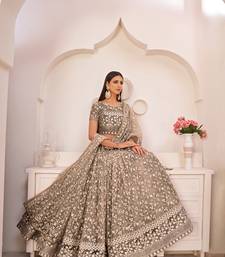 Chocolate Brown Net White Thread Zari Sequence Embroidered Work Lehenga Choli 