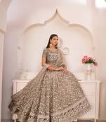 Chocolate Brown Net White Thread Zari Sequence Embroidered Work Lehenga Choli 