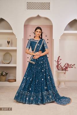  Blue Net Thread With Zari Sandwich sequins Embroidered Work Lehenga Choli  1