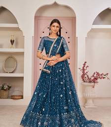  Blue Net Thread With Zari Sandwich sequins Embroidered Work Lehenga Choli 