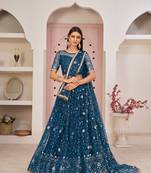  Blue Net Thread With Zari Sandwich sequins Embroidered Work Lehenga Choli 