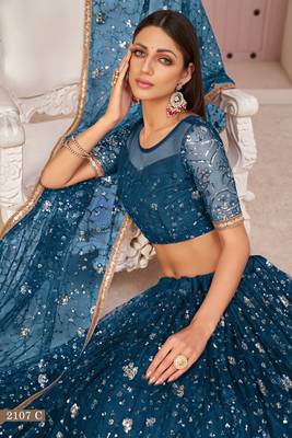 Blue Net Thread With Zari Sandwich sequins Embroidered Work Lehenga Choli  3
