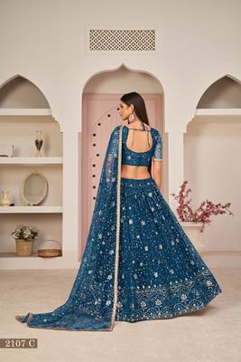  Blue Net Thread With Zari Sandwich sequins Embroidered Work Lehenga Choli  4
