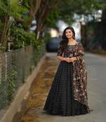 Women's designer flower print georgette black anarkali with dupatta sets