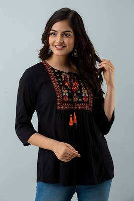 Womens rayon embroidered designer casual 3/4th sleeves tops & tunics 2