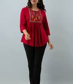 Womens rayon embroidered designer casual 3/4th sleeves tops & tunics