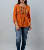 Womens rayon embroidered designer casual 3/4th sleeves tops & tunics