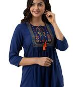 Womens rayon embroidered designer casual 3/4th sleeves tops & tunics