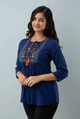 Womens rayon embroidered designer casual 3/4th sleeves tops & tunics 2