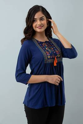 Womens rayon embroidered designer casual 3/4th sleeves tops & tunics 3