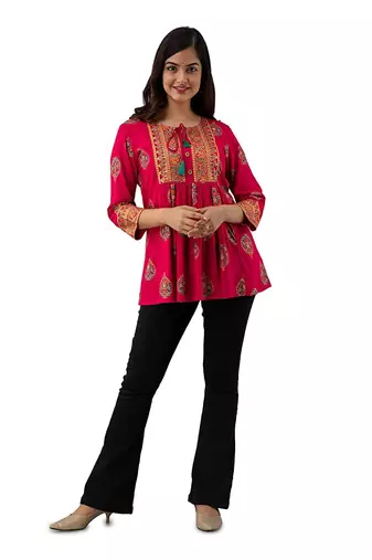 handmade block printed rayon fabric designer tops & tunics