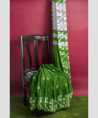 Green + hand woven + khadi + with running bloue 2