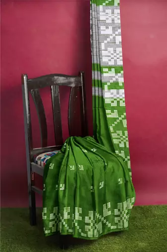 Green + hand woven + khadi + with running bloue