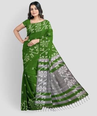 Green + hand woven + khadi + with running bloue 3