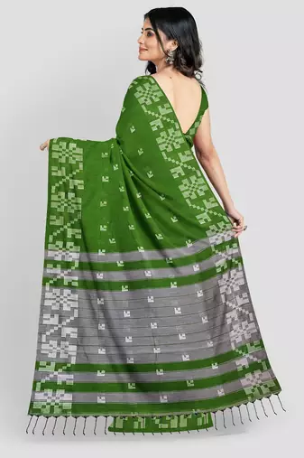 Green + hand woven + khadi + with running bloue