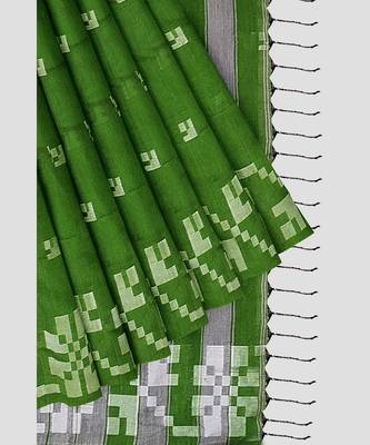 Green + hand woven + khadi + with running bloue 5
