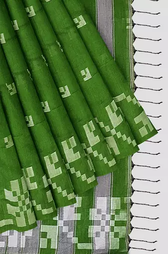 Green + hand woven + khadi + with running bloue