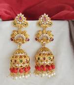 Gold plated cz organge beads long jhumka jhumki earrings with pearls