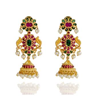 Gold toned kemp kempu jhumka earring 1