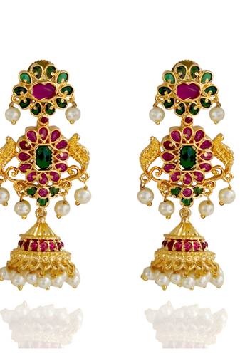 Gold toned kemp kempu jhumka earring