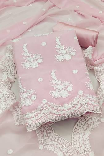 Manvaa women's Awesome Black And Baby Pink Color Unstitched Heavy Thread Georgette Combo Dress Material
