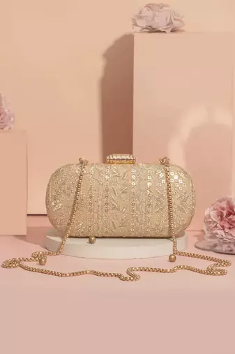 Mirai embroidered clutch - gold