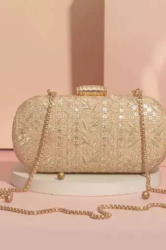 Mirai embroidered clutch - gold