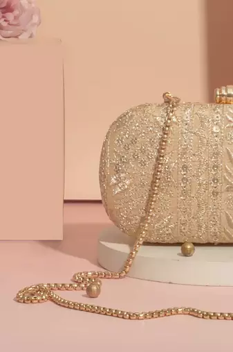 Mirai embroidered clutch - gold