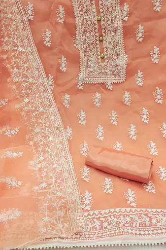 Manvaa Women'S CHARMING Orange And Light Peach Color Organja Combo Dress Material