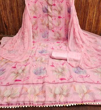 Pink Organza Unstitched Dress Material 2