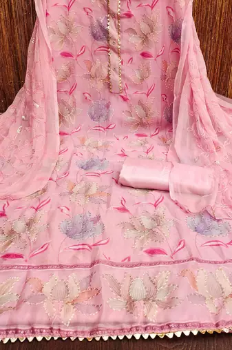 Pink Organza Unstitched Dress Material