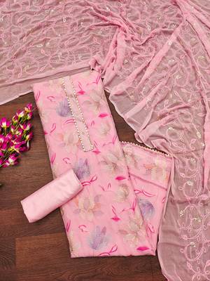 Pink Organza Unstitched Dress Material 3