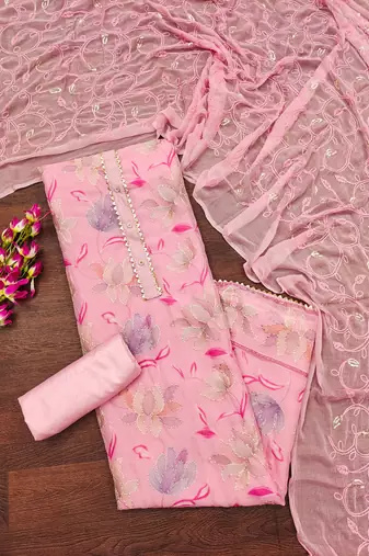 Pink Organza Unstitched Dress Material