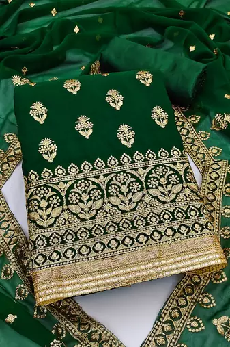 Manvaa Women'S AWSOME Green And Maroon Color Heavy Zari Embrodiery Georgette Combo Dress Material