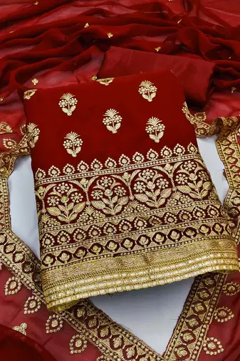 Manvaa Women'S AWSOME Green And Maroon Color Heavy Zari Embrodiery Georgette Combo Dress Material