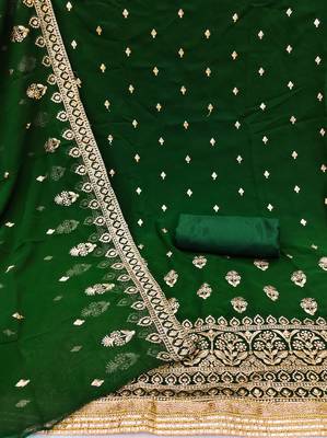 Manvaa Women'S AWSOME Green And Maroon Color Heavy Zari Embrodiery Georgette Combo Dress Material 4