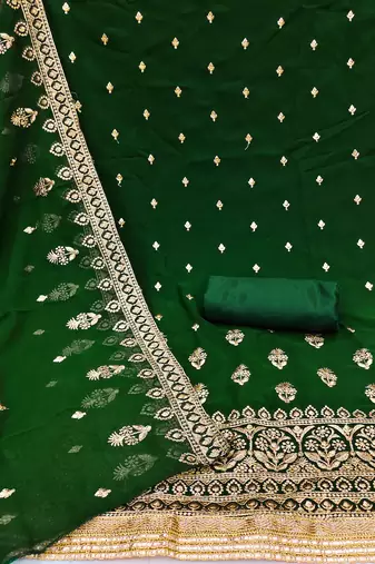 Manvaa Women'S AWSOME Green And Maroon Color Heavy Zari Embrodiery Georgette Combo Dress Material