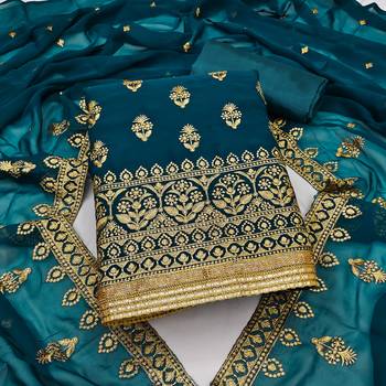 Manvaa Women'S elegant Navyblue And Rama Color Heavy Zari Embrodiery Georgette Combo Dress Material 2